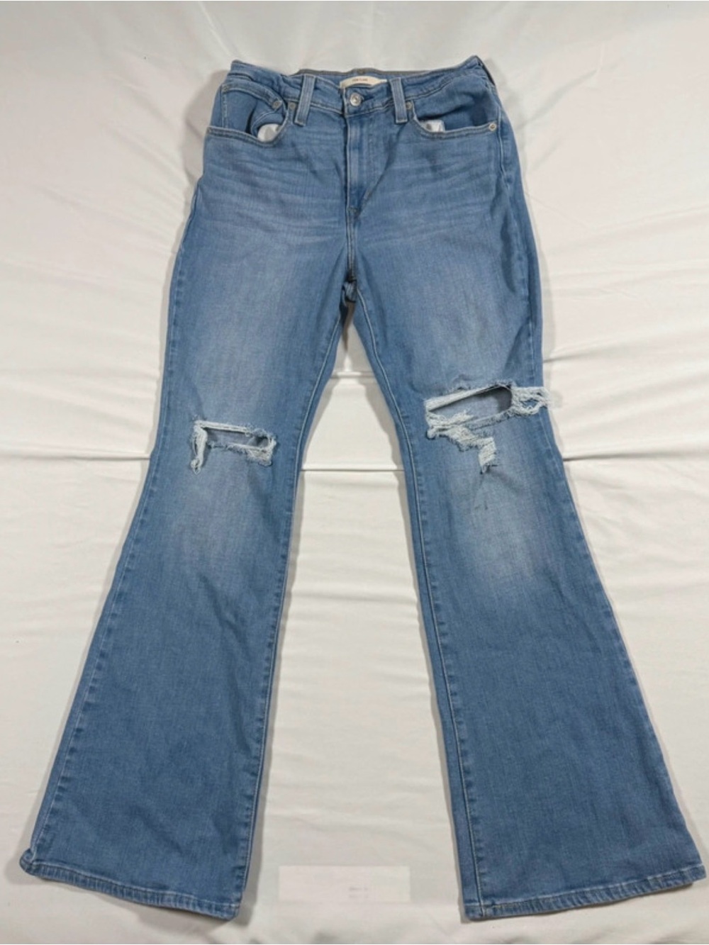 Levis 726 Flare Jeans Women Size 30 (30x32) Stretch Blue Denim Distressed Y2K